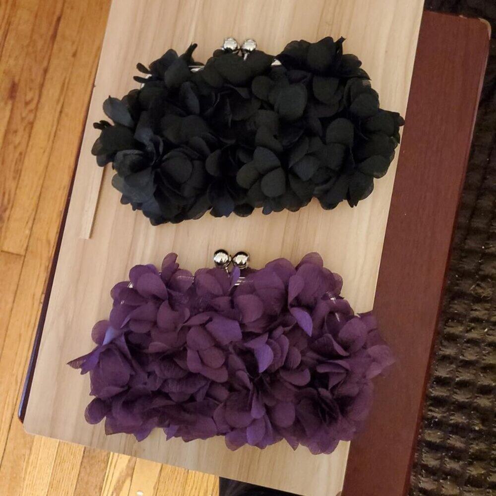 Elegant Black Evening Purse Small Floral Clutch Bag with Detachable Chain Strap